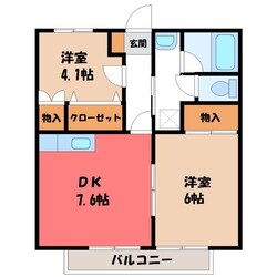 宇都宮駅 車移動10分  3km 2階の物件間取画像